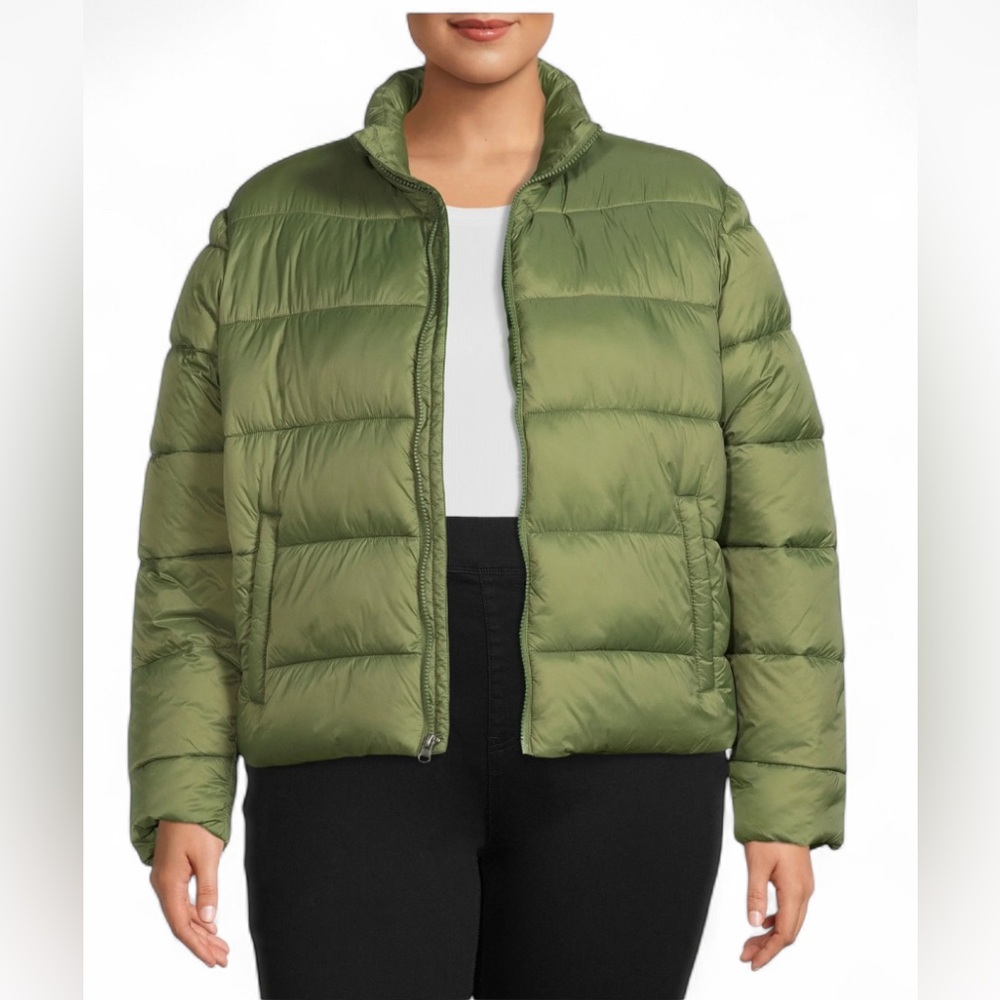 Time and Tru Women's Cropped Missy  Long Sleeve Puffer Olive Green szXL 16-18